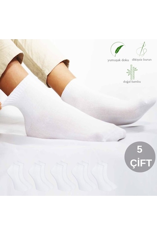 Kral Socks Erkek Bambu Düz Desen 5 Çift Dikişsiz Patik Çorap Beyaz