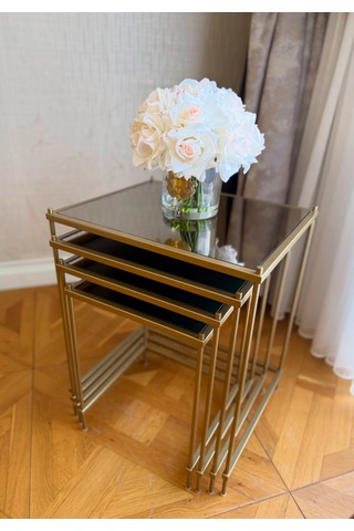 Elegant Model 4lü Metal Zigon Sehpa Ayna Yüzey Mat Gold