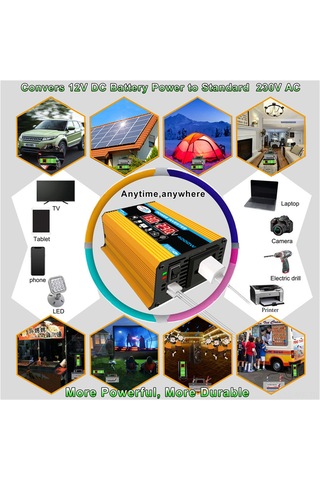 4000w Akıllı Dijital Araç İnvertörü 2 Usb Çıkış Portu Modifiye Sinüs Dalga Dönüştürücü Led Ekran İle