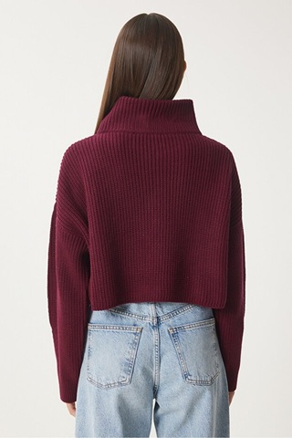 Cloudy Kids Kadın Oversize Fermuarlı Crop Triko Kazak Günlük Kullanım Mevsimlik Bordo - 607293446 Bordo
