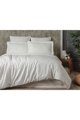 Tivoli %100 Pamuk Jakarlı & Saten Çift Kişilik Nevresim Takımı - Krem - 200x220 Cm Krem