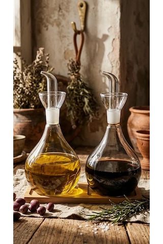 2li Düz Tombul Borosilikat Cam Yağdanlık Ve Sirkelik Seti Bambu Standlı 750 Ml Şeffaf