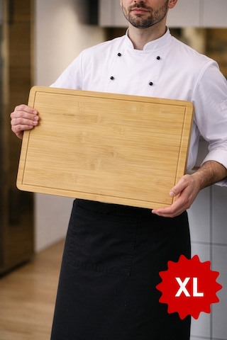 Major - Geniş Yüzeyli Doğal Bambu Kesme Tahtası Oluklu Et Sebze Doğrama Panosu Büyük Boy 50 X 38 Cm Bambu