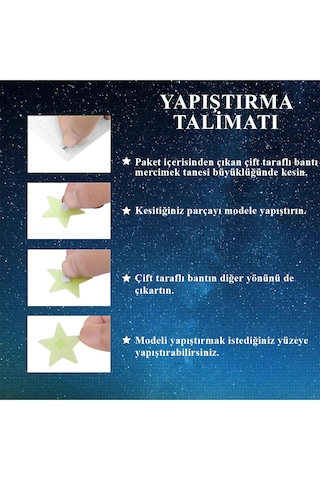 50 Adet Karanlıkta Parlayan Fosforlu Ay Ve Yıldız Tasarımlı Dekoratif Sticker Yeşil