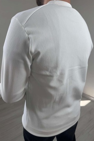 Explode - Erkek Beyaz Bisiklet Yaka Slim Kazak Beyaz