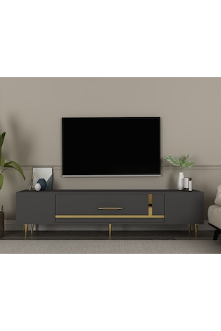 Şuşa Tv Sehpası Tv Ünitesi 150 Cm Antrasit Altın