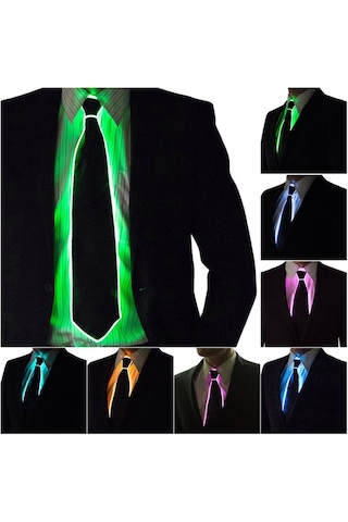 Moveevo Mor Led Işıklı Kravat - Pabuc İle Ayarlanabilir Boyut - Bar, Konser, Parti Atmosfer Aleti - Poliester Malzeme