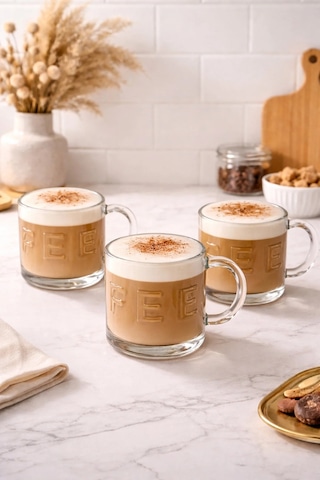 3 Lü Cam Kulplu Coffee Kahve Bardağı Bardak Kupa 320ml Şeffaf
