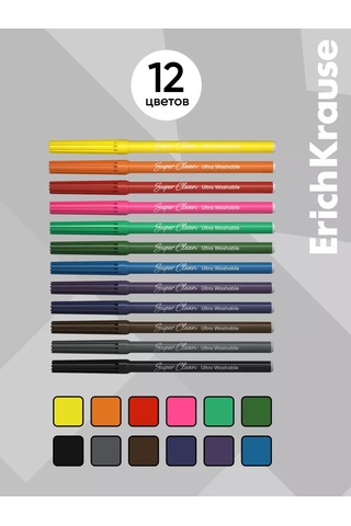 Erichkrause Safari Ultra Washable 12 Renkli Keçeli Kalemler 189489752