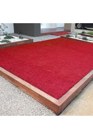 Kesme Suni Yapay Kırmızı Çim Halı 7 Mm Balkon Teras Bahçe Dekoratif Kaymaz 200 x 550