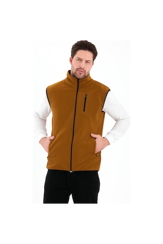 Erkek Tam Fermuarlı Spor Polar Yelek Camel