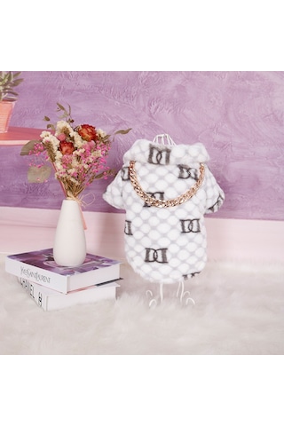 Vkemall Kışlık Kalın Kapüşonlu Evcil Hayvan Montu - Pomeranian, Chihuahua İçin Beyaz L Beden, Dayanıklı Malzeme İle Konforlu Kıyafet