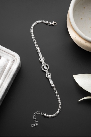 Çekirdekjewelry Işıltılı Zirkon Taşlı 925 Ayar Gümüş Şık Bileklik Gri
