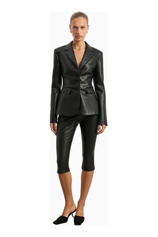 Because Of Alice Cinched Waist Leather Blazer Kadın Ceket Siyah