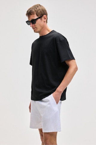 Grimelange FEON Erkek Oversize Geniş Kesim %100 Organik Pamuk Kalın Dokulu Yuvarlak Yaka Siyah T-Shirt