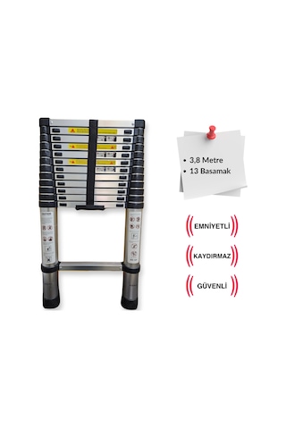 Endokon 13 Basamak - 380 Cm. Teleskopik Alüminyum Merdiven - I Tipi Uzayan Merdiven