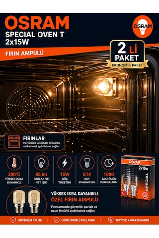 2 Li Paket 15w E14 Fırın Ampulü 300 C Isıya Dayanıklı Sarı Işık