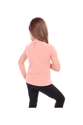 Toontoy Kids Toontoy Kız Bebek Baskılı Bisiklet Yaka Kısa Kollu Tişört - Yırtmaçlı Mercan