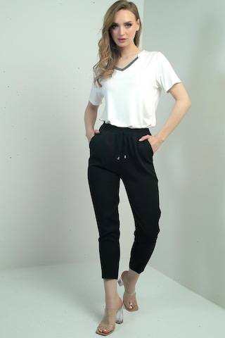 By Saygı Kadın Beli Lastikli Yandan Cepli Havuç Paça Pantolon-40798 Siyah