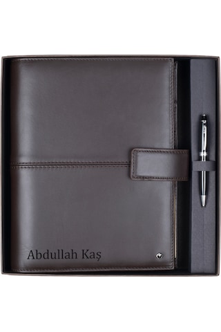 İsme Özel Scrikss Mini Pen Siyah & A5 Ajanda Soft Kahverengi