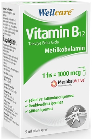 3 X Wellcare Vitamin B12 Metilkobalamin 1000Mcg 5Ml Sprey
