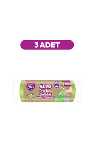 Natura Büzgülü Çöp Torbası 15'li Orta Boy 55 X 60 Cm Üçlü Paket