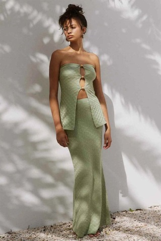 Aymer Wataya Top - Strapless, Pamuklu, Şık Tasarım Ve Maxi Etekle Tamamlayıcı Yeşil