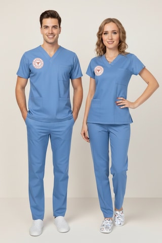 Unisex Alaska Mavisi Doktor Hekim Scrubs Takım Sağlık Bakanlığı Yeni Yönetmeliğe Uygun Mavi Açık