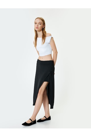 Koton Midi Etek Yırtmaç Detaylı A Kesim Slim Fit Beli Lastikli Siyah 4sal70015ıw Siyah