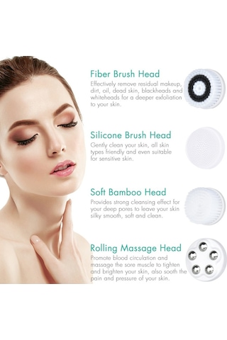 Sones Gözenekleri Ve Siyah Noktaları Temizlemek İçin 4'ü 1 Arada Elektrikli Yüz Temizleme Fırçası Makyaj Temizleme Fırçası Su Geçirmez Silikon Temizleme Aleti Pembe