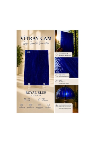 Dekoratif Vitray Cam Kraliyet Mavisi Damarlı 21x29,7 Cm