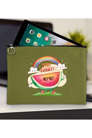 Bk Gift Yaz Temalı-7 Yeşil Tablet Çantası 30x21cm, Apple iPad Uyumlu Çantası, Baskılı Tablet Kılıfı Kılıf