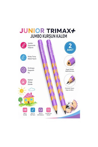 Lila Jumbo Kurşun Kalem Oluklu 2 Adet Alpino Trimax Üçgen Oluklu Kalın Kalem Pastel Renkler Kolay Tutuş Ve Kullanım