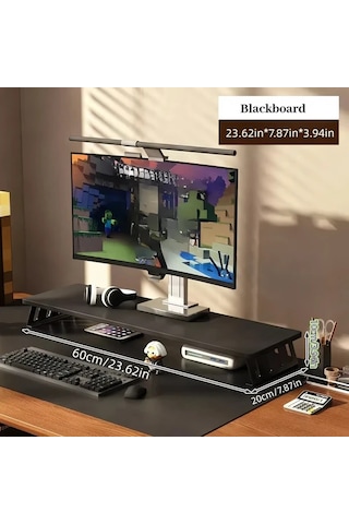 Motion003 Ergonomik Ahşap Monitör Standı Siyah Raf Yazı Tahtası 60 Cm Büyük Çift Ekran Masa Rafı L Şeklinde Bacaklı Laptop Yükseltici