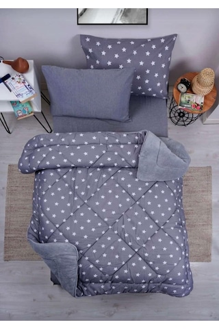 Tek Kişilik Lüx Çift Taraflı Pufidik Desenli Wellsoft Yorgan 155x215 + 1 Adet Yastık Kılıfı Açık Gri