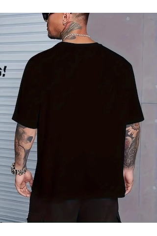Vexor Baskılı Oversize Bisiklet Yaka T-shirt - Siyah