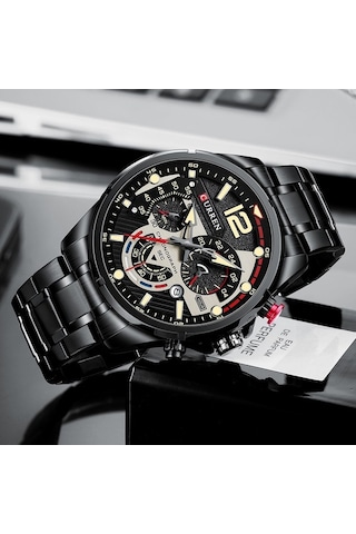 Yingfu Çelik Kayışlı Quartz Saat Siyah, Modern Tasarım Altın