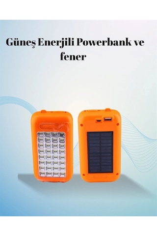 Gold Silver Güneş Enerjili Powerbank Işıldak 10000 Mah, 32 Led, Çift Usb, Su Geçirmez Çok Renkli