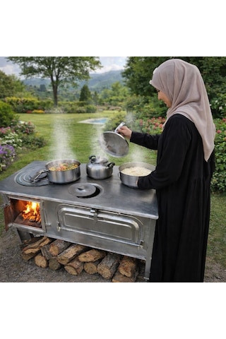 Bahçe Sobası Saral Beyaz Bahçe Tipi Sac Kuzine Dam Sobası