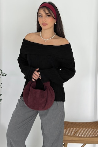 Noa & Noa Kadın Kırmızı Omuz Açık Triko Cesur & Feminen Kış Stili Siyah
