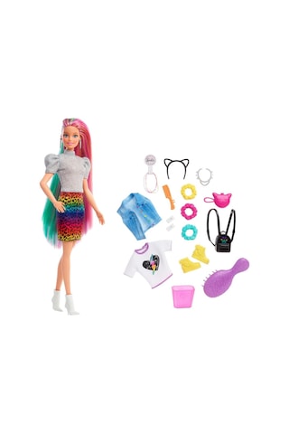 Barbie Leopar Gökkuşağı Saçlı Bebek - Grn81-Grn80