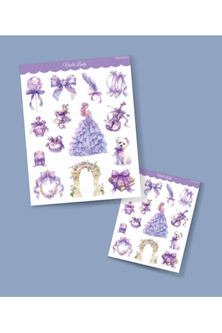 Violet Lady-vintage Sticker Set Mat Kağıt - 2li Etiket Seti- Mor Lady- Ajanda Defter Süsleme-journal Süsleme Mor