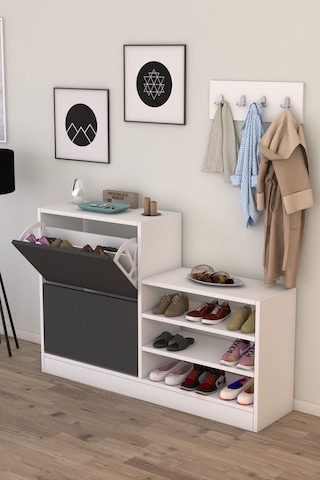 Anatolia 2 Kapak Kayar Raflı Ayakkabılık Antrasit Gri Antrasit - Beyaz