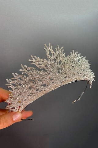 FdayAksesuar Gümüş Janis Orta Boy Zirkon Gelin Tacı FRDY31571