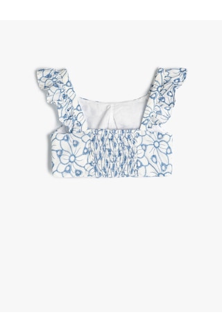 Koton Crop Bluz Askılı Fırfırlı Çiçek Desenli Fisto Detaylı Mavi 4skg60051aw Mavi