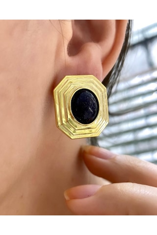 Geometrik Çokgen Çember Büyük Taşlı Küpeler Minimalist Küpe 925 Gümüş