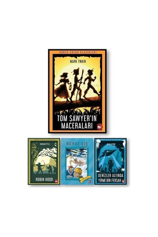 Dünya Çocuk Klasikleri 4 Kitap Set Robinhood- Tom Sawyer -denizler Altında Yirmi Bin -beyaz Diş