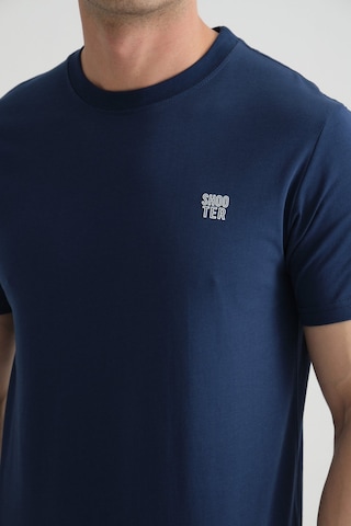 Shooter Sportwear Shooter Erkek Pamuklu Esnek T-shirt Standart Kalıp Minimal Logolu İndigo