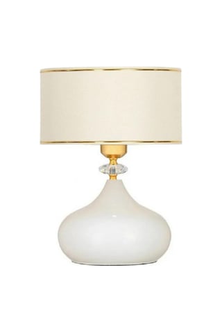 Bej Renk Kumaş Elips Masaabajuru Kristal Taşlı Beyaz Bej