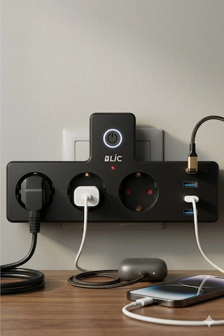 Blic Ftr-12 Termal Akım Korumalı 3'lü Priz - Pd 20w Usb-c + 3 Usb-a Girişli - 2500w 10a